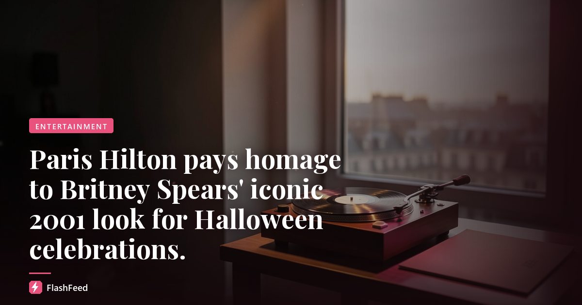 Paris Hilton pays homage to Britney Spears' iconic 2001 look for Halloween celebrations.